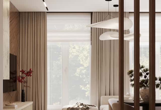 Фотографии домов. Очарование природы. Дизайн и ремонт загородного дома 116м2 в КП Британика в современном стиле. 1 этаж Кухня-гостиная, фото 01.