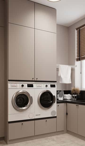 Очарование природы. Дизайн и ремонт загородного дома 116м2 в КП Британика в современном стиле. 1 этаж Постирочная