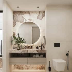 Утончённая простота. Дизайн и ремонт квартиры 123м2 ЖК Джаз в стиле современный минимализм. Санузел 1