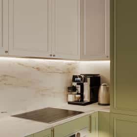 Алгоритм комфорта. Дизайн и ремонт квартиры 64м2 ЖК Дом Достижение в неоклассике. Кухня-гостиная, фото 12