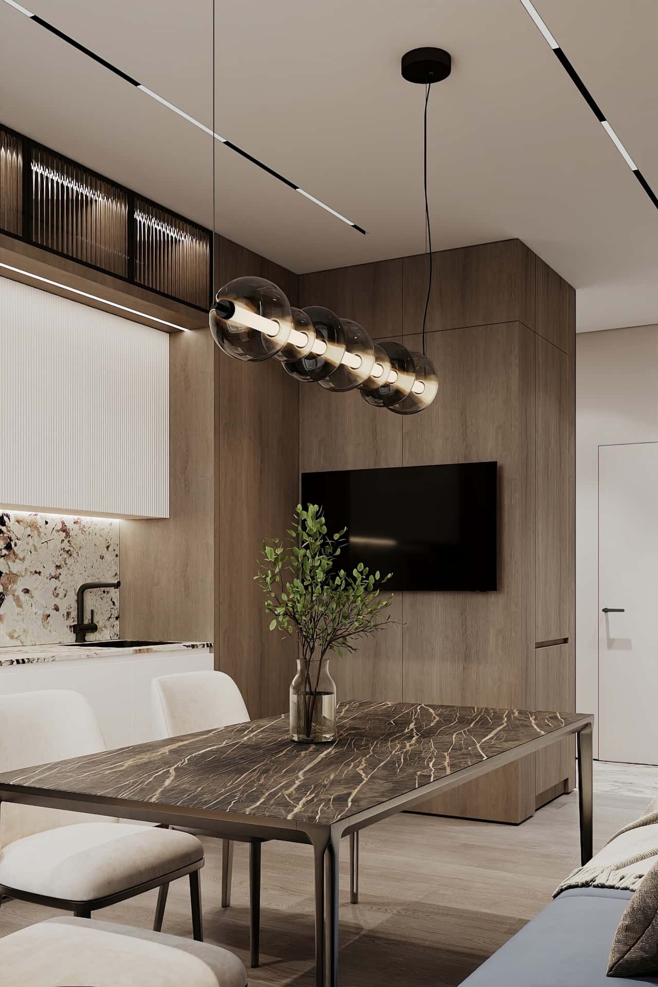 Дизайн и ремонт квартиры в ЖК Большая семерка — Тёплая гармония, 69 м2. Кухня-гостиная, фото 3