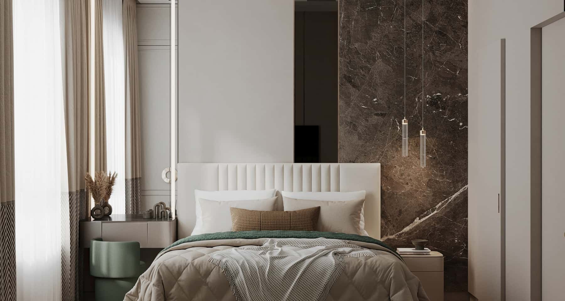 Дизайн интерьера спальни в бежевых тонах