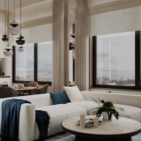 Объятия моря. Дизайн и ремонт квартиры 91м2 ЖК Событие в современном эко-стиле. Кухня-гостиная, фото 03