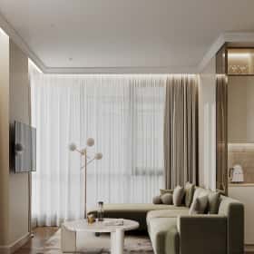 Фотографии кухонь-гостиных. В ожидании чуда. Дизайн и ремонт квартиры 84м2 ЖК Shagal в современном стиле. Кухня-гостиная, фото 01.