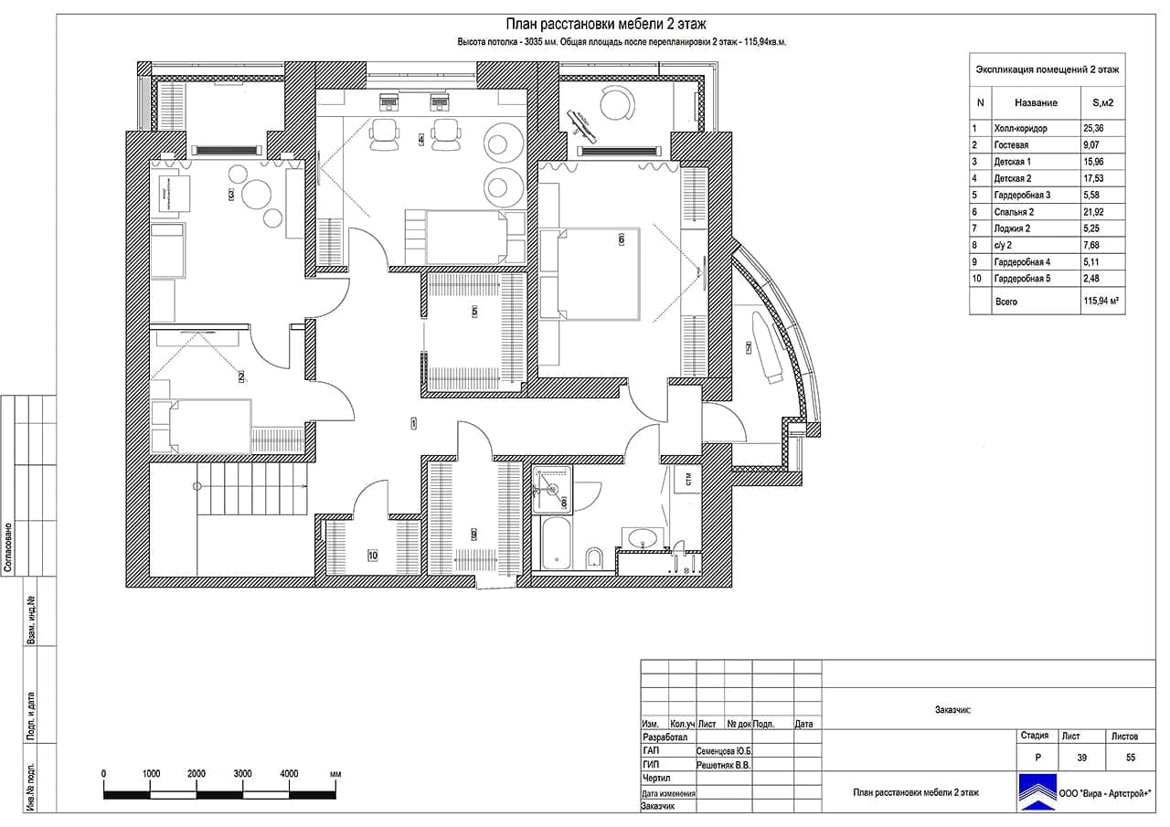 План расстановки мебели. 2 этаж, квартира 240 м² в ЖК «Солнечный  Берег» 