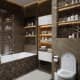Плитка цвета тоффи в ванной комнате современного стиля. Классика интерьера контемпорари в жизни. Фото 040