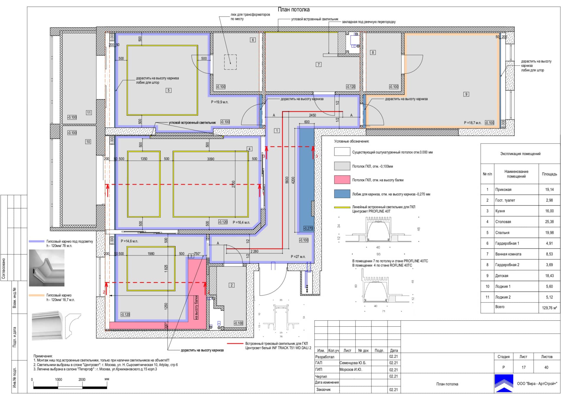 План потолка, квартира 130 м² в ЖК «Квартал 38А»