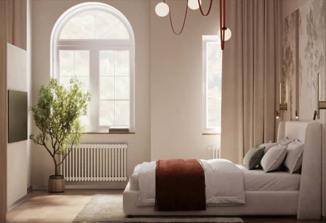 Фотографии домов. Очарование природы. Дизайн и ремонт загородного дома 116м2 в КП Британика в современном стиле. 2 этаж Спальня, фото 02.