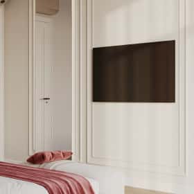 Фотографии спален. Алгоритм комфорта. Дизайн и ремонт квартиры 64м2 ЖК Дом Достижение в неоклассике. Спальня, фото 05.