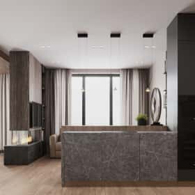 Утончённая простота. Дизайн и ремонт квартиры 123м2 ЖК Джаз в стиле современный минимализм. Кухня-гостиная, фото 01