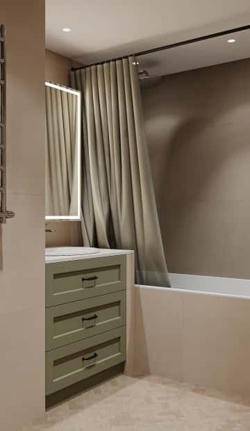 Квартира с мезонином. Дизайн и ремонт квартиры 89м2 ЖК Джаз в современном. Ванная, фото 02