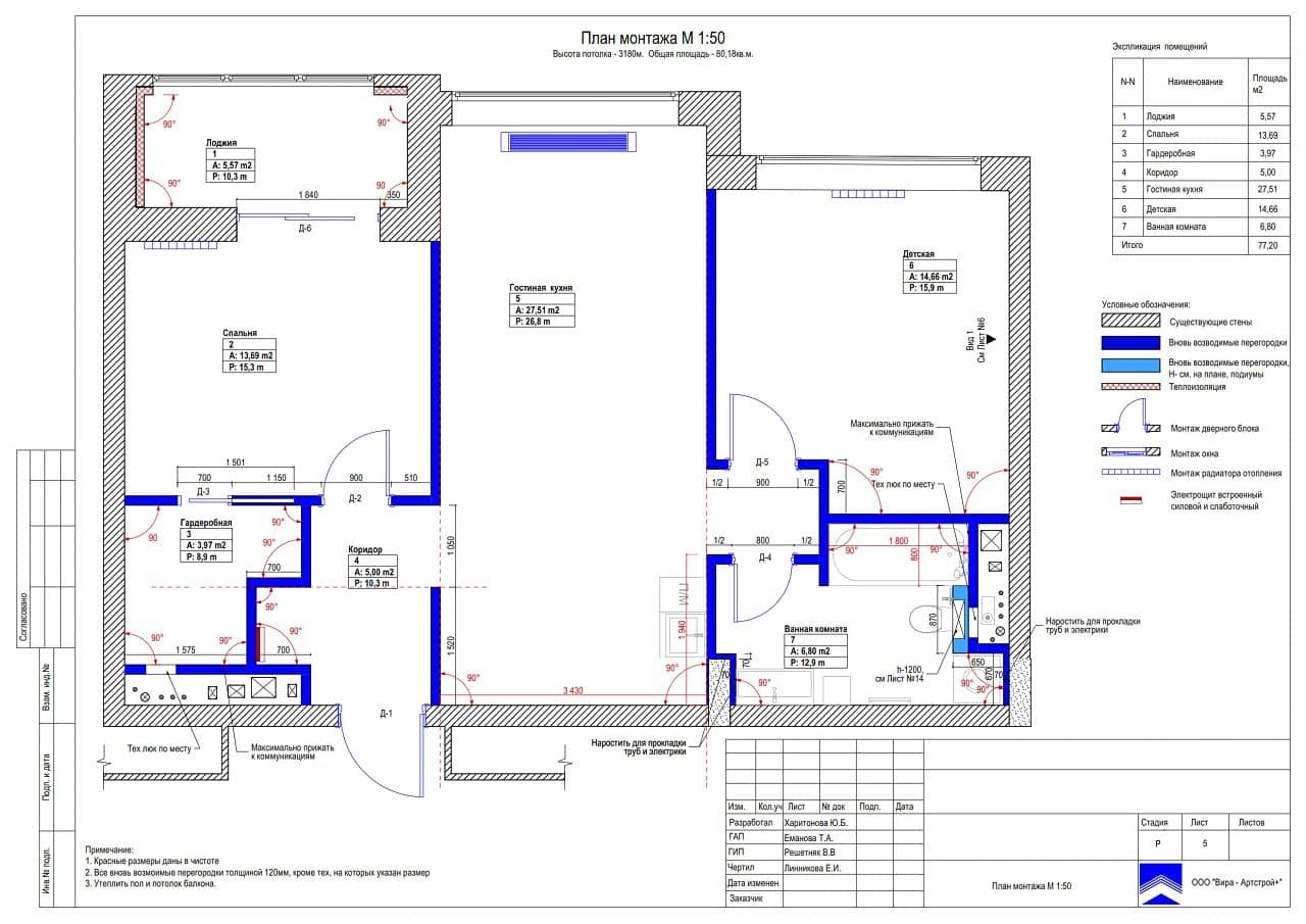 План монтажа, квартира 80 м² в ЖК «Редсайд»