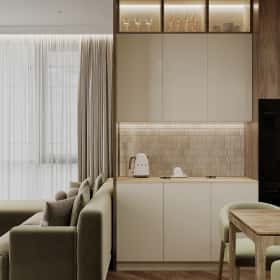 Фотографии кухонь-гостиных. В ожидании чуда. Дизайн и ремонт квартиры 84м2 ЖК Shagal в современном стиле. Кухня-гостиная, фото 04.