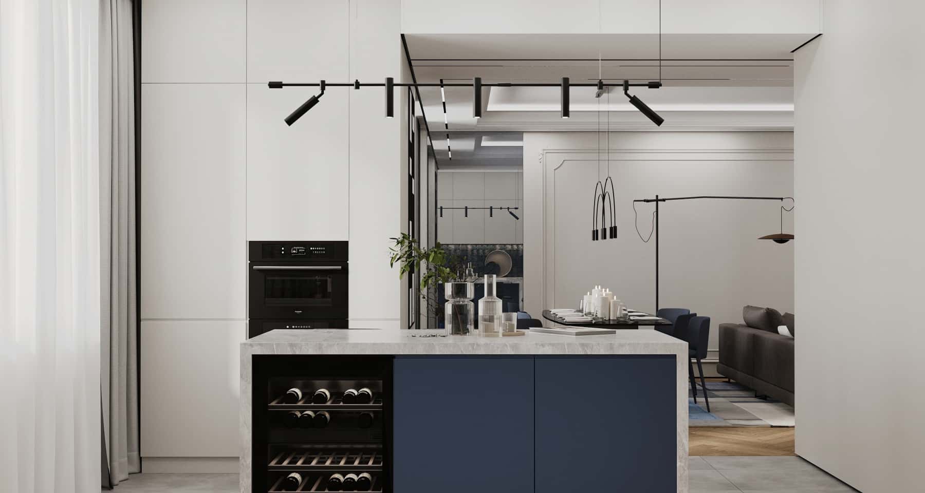 Сочетающиеся цвета в кухне баухаус — синий и белый Сочетающиеся цвета в кухне баухаус — синий и белый