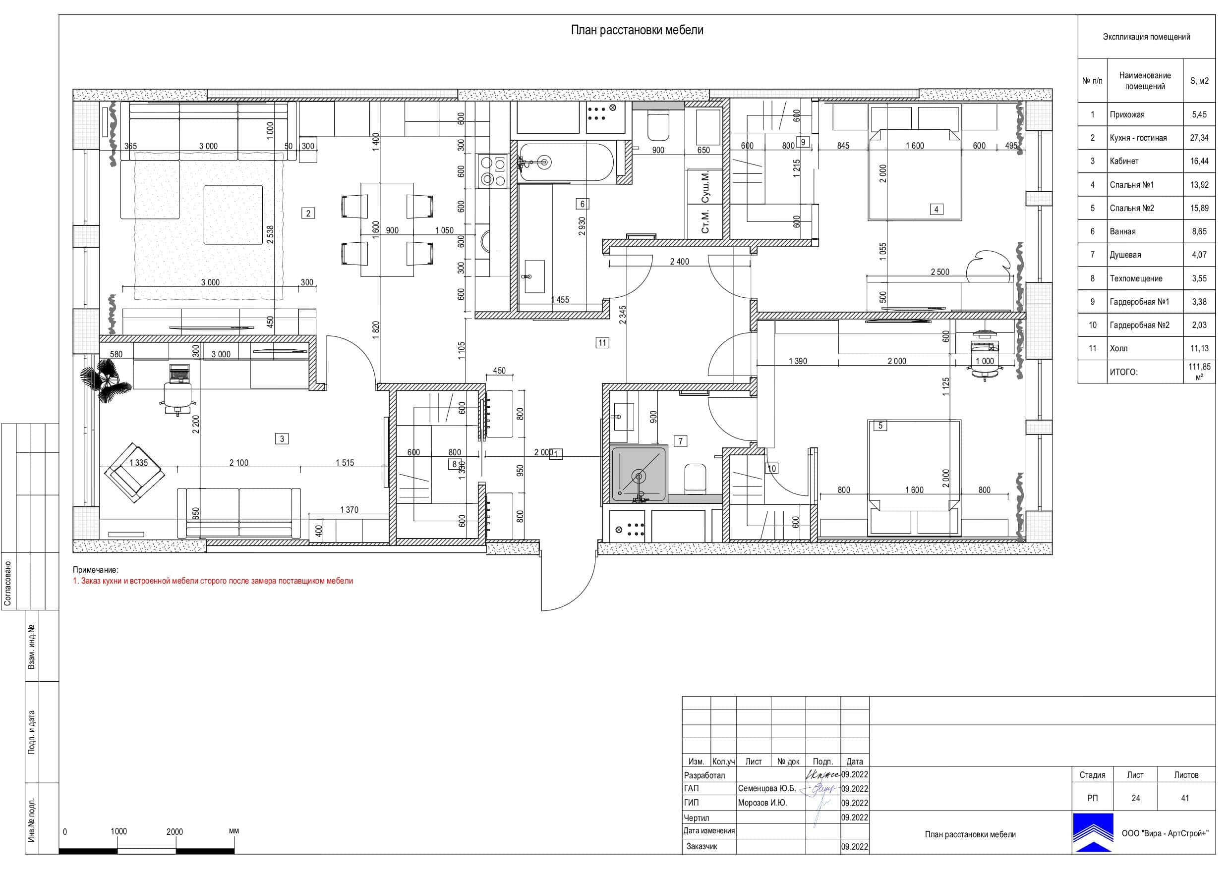 План расстановки мебели, квартира 112 м² в ЖК «Хорошёвский»