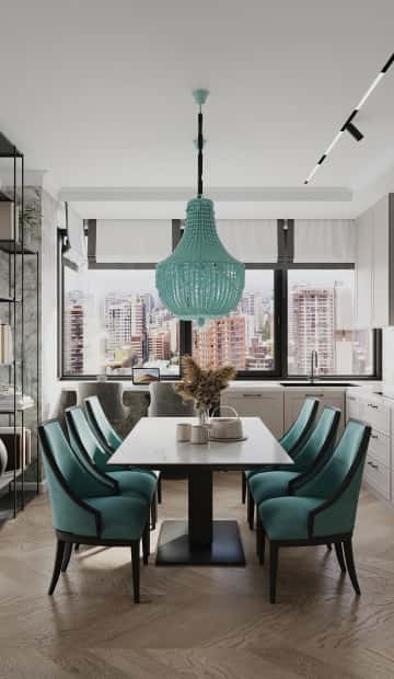 Диалог поколений. Дизайн и ремонт квартиры 93м2 ЖК Хэдлайнер в неоклассике. Кухня-гостиная, фото 09