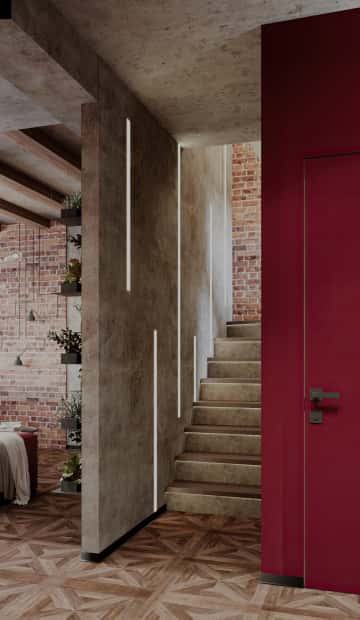 В отделке стен вновь использовали сочный винный цвет