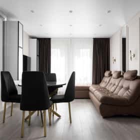 Деликатная классика. Дизайн и ремонт квартиры 65м2 в ЖК Кронштадтский 9 в современном классическом стиле. Кухня-гостиная, фото 01