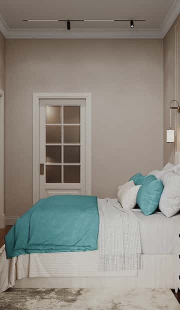 Квартира с мезонином. Дизайн и ремонт квартиры 89м2 ЖК Джаз в современном. Спальня, фото 03