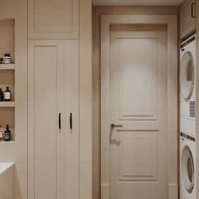 Фотографии ванных комнат. Квартира с мезонином. Дизайн и ремонт квартиры 89м2 ЖК Джаз в современном. Ванная, фото 04.