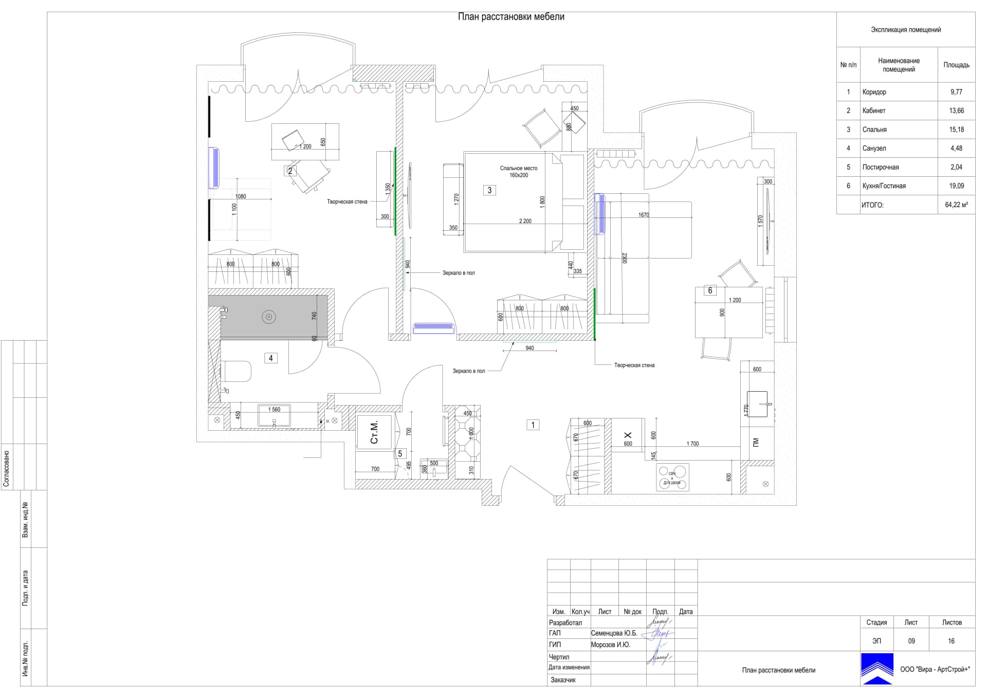 Дизайн и ремонт квартиры в ЖК Дом Достижение — Алгоритм комфорта, 64 м2. Планировка