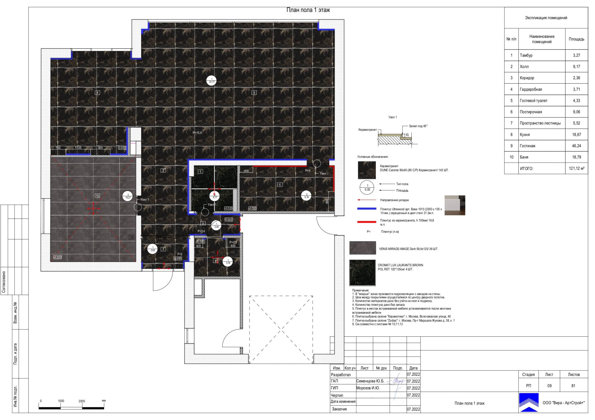 План пола 1го этажа, дом 265 м² в КП «Новогорск Клаб»