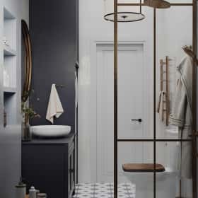 Вариации классики. Дизайн и ремонт дома 177м2 КП Лесная симфония в американском стиле. 1 этаж Душевая, фото 03