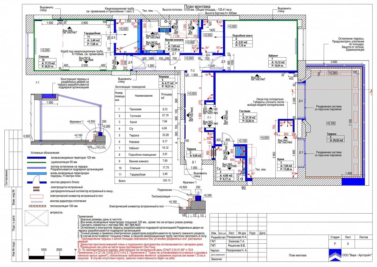 План монтажа, квартира 125 м² в ЖК «Алые паруса»