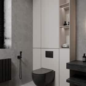 Изысканный монохром. Дизайн и ремонт таунхауса 164м2 в КП Бристоль в неоклассическом стиле. 1 этаж Санузел, фото 01