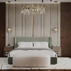 Высокие отношения. Дизайн и ремонт загородного дома 195м2 в КП Лесная поляна в современном стиле. 2 этаж Мастер-спальня