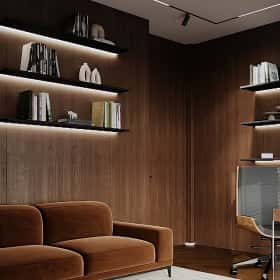 Высокие отношения. Дизайн и ремонт загородного дома 195м2 в КП Лесная поляна в современном стиле. 2 этаж Кабинет, фото 01