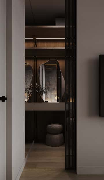 Гармония перемен. Дизайн и ремонт квартиры 66м2 ЖК Зорге 9 в стиле минимализм. Гардеробная, фото 02