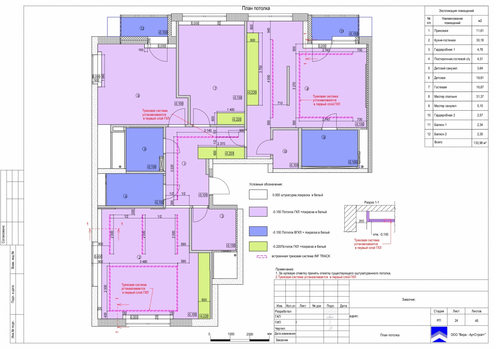 План потолка, квартира 139 м² в ЖК «Сити парк»