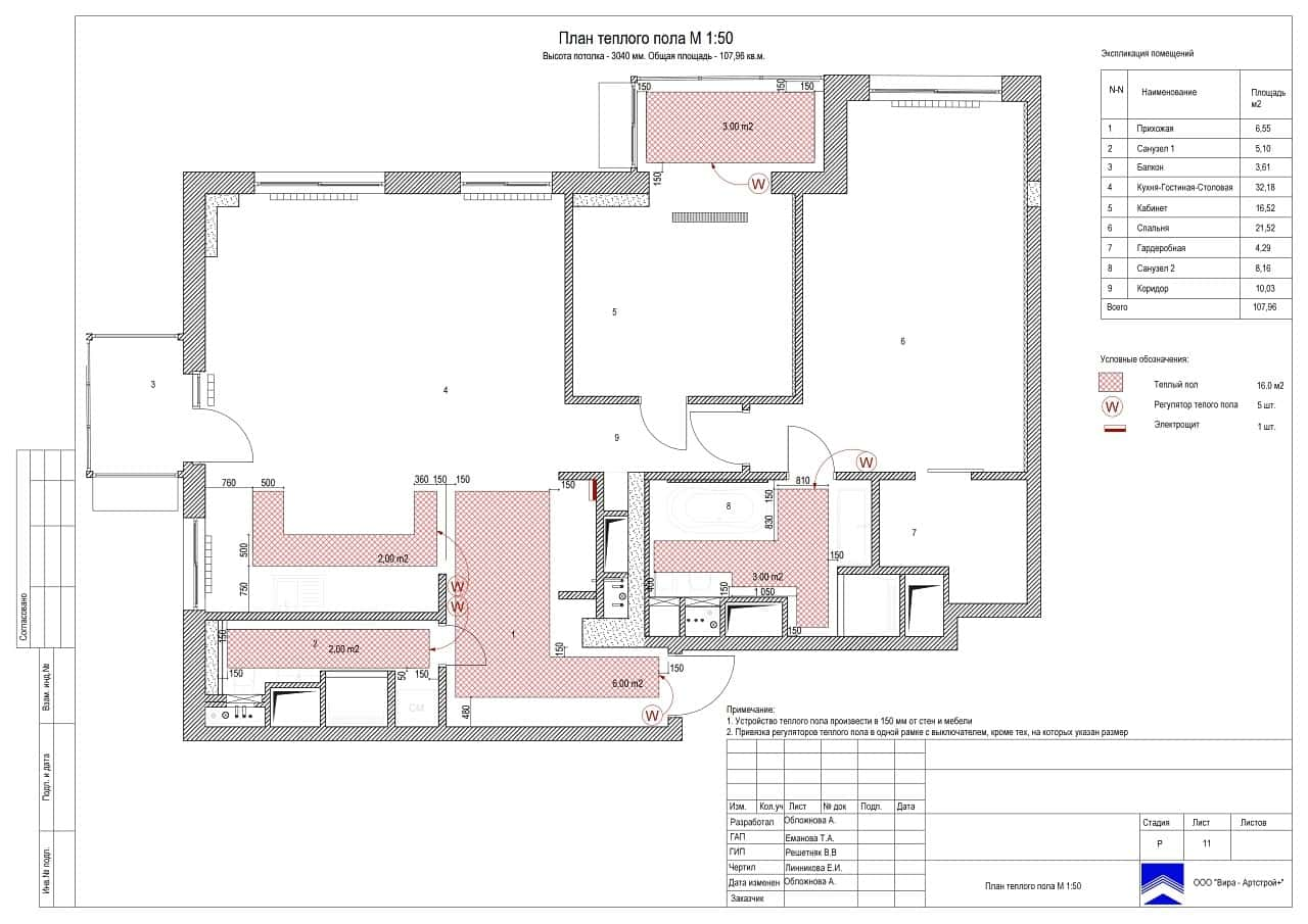 План тёплого пола, квартира 109 м² в ЖК «Фили Град»