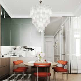 Столовую группу расположили на границе кухни и гостиной