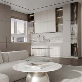 Цвета природы. Дизайн и ремонт квартиры 110м2 в ЖК Wow в современном стиле. Кухня-гостиная, фото 05