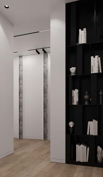 Изысканный монохром. Дизайн и ремонт таунхауса 164м2 в КП Бристоль в неоклассическом стиле. 2 этаж Коридор, фото 02