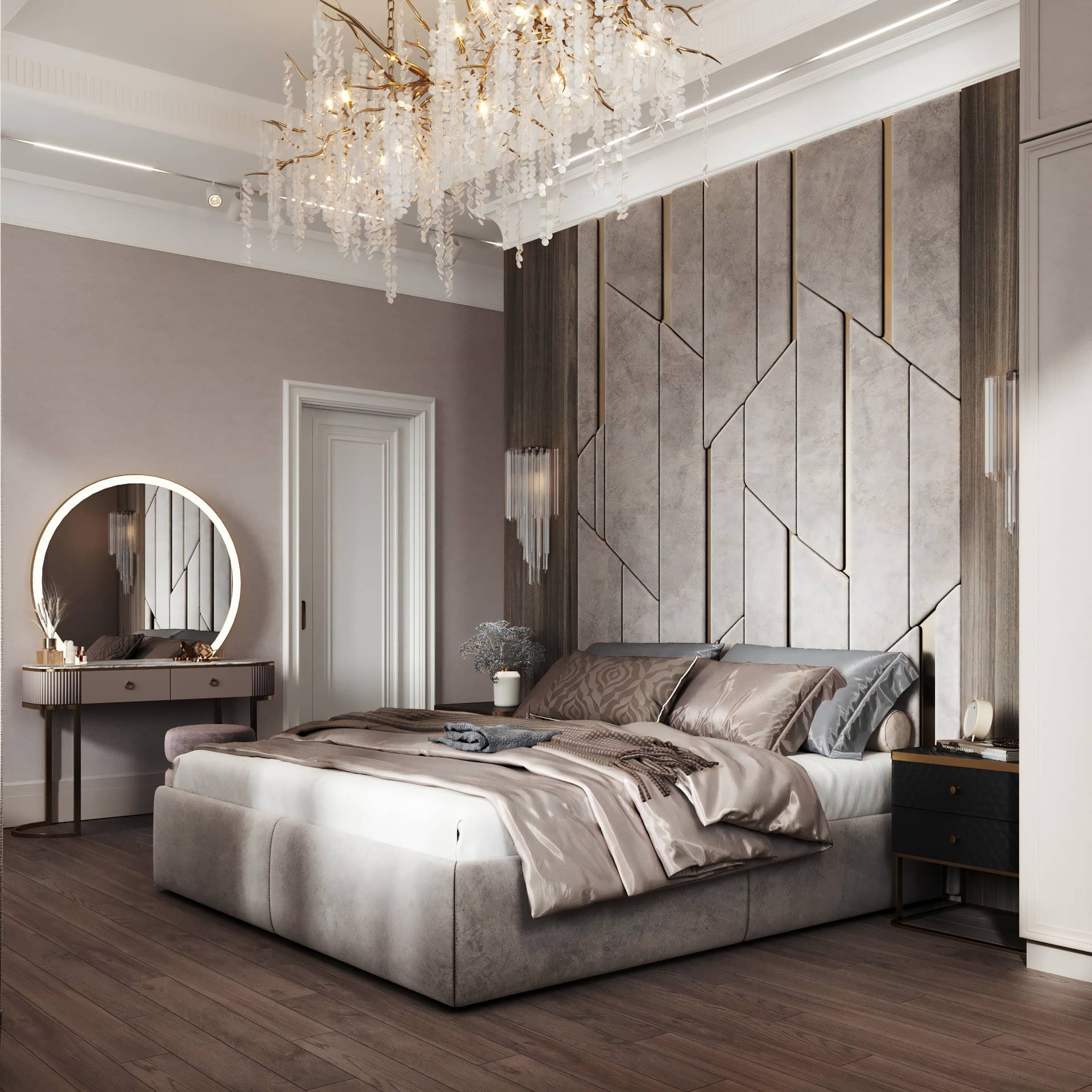 Оформление интерьера спальни в стиле современной классики. Фото № 71422.