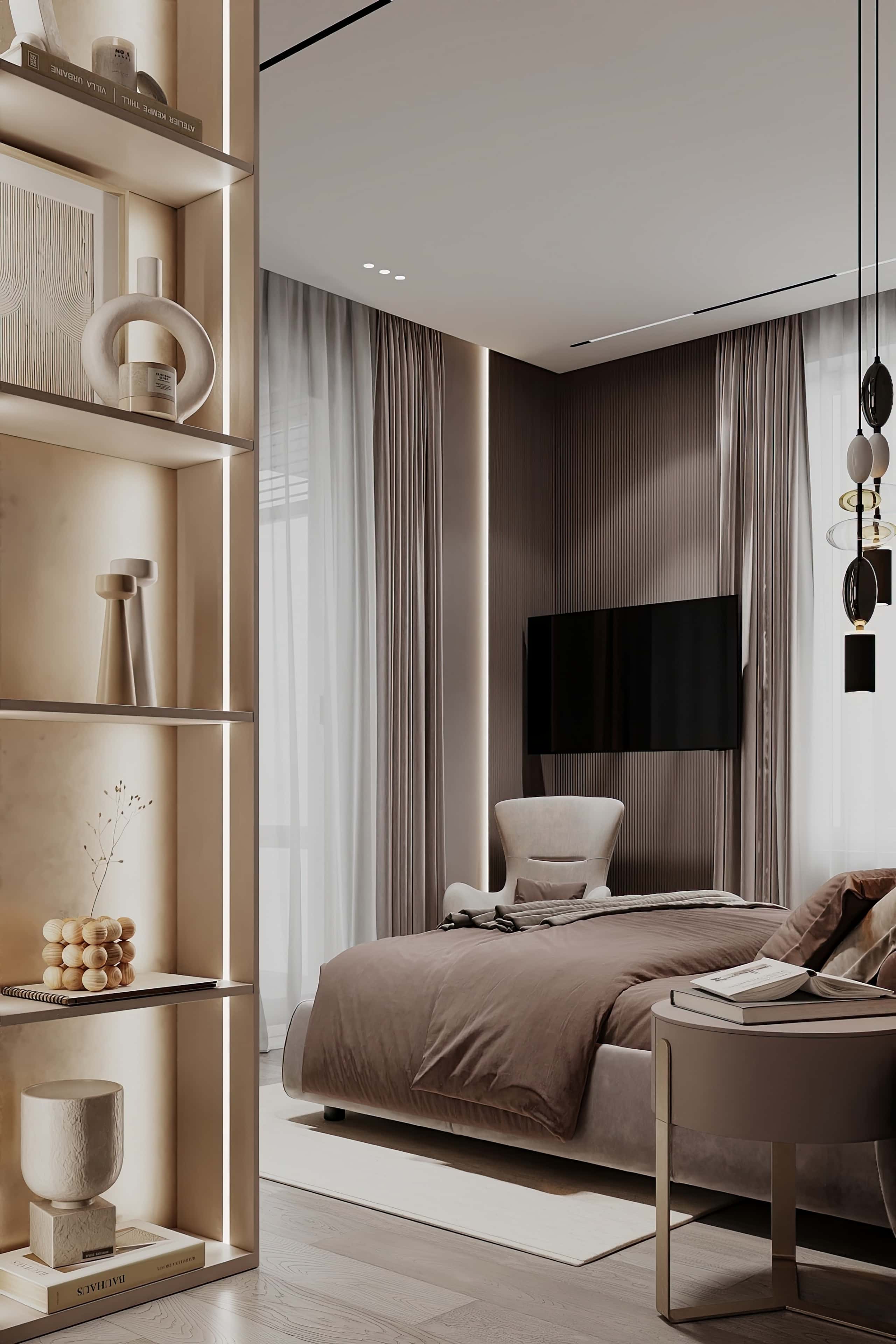 Оформление интерьера спальни. Фото № 80819.