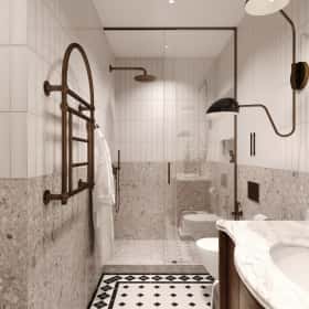 Фотографии санузлов. Дух Монмартра. Дизайн и ремонт квартиры 101м2 в ЖК Врубеля 4 во французской классике. Санузел, фото 01.