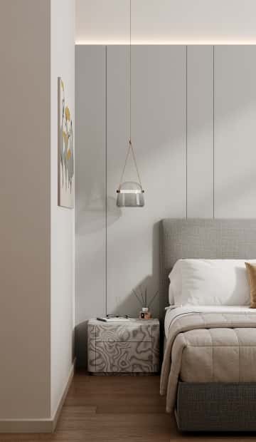 Стиль как инвестиция. Дизайн и ремонт квартиры 60м2 ЖК AFI Park Воронцовский в современном стиле. Мастер-спальня с гардеробной, фото 02