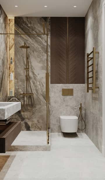 Современная роскошь. Дизайн и ремонт квартиры 111м2 ЖК Павелецкая сити в современном стиле. Мастер-санузел, фото 02