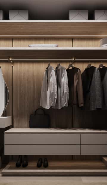 Гармония перемен. Дизайн и ремонт квартиры 66м2 ЖК Зорге 9 в стиле минимализм. Гардеробная