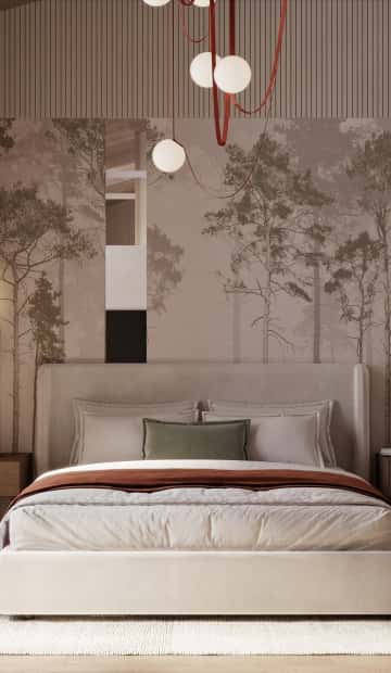 Очарование природы. Дизайн и ремонт загородного дома 116м2 в КП Британика в современном стиле. 2 этаж Спальня