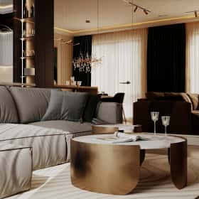 Современная роскошь. Дизайн и ремонт квартиры 111м2 ЖК Павелецкая сити в современном стиле. Кухня-столовая