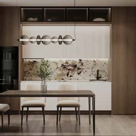 Тёплая гармония. Дизайн и ремонт квартиры 69м2 ЖК Большая семерка в современном стиле. Кухня-гостиная, фото 02