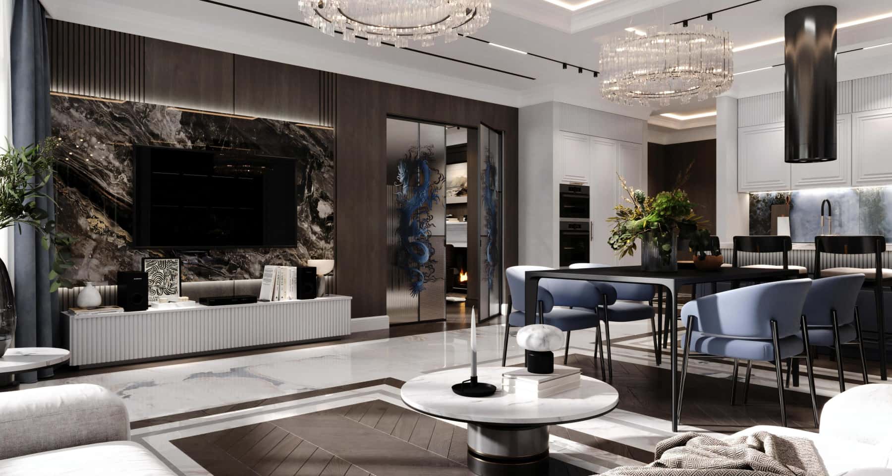 Кухня-гостиная в коричневых тонах