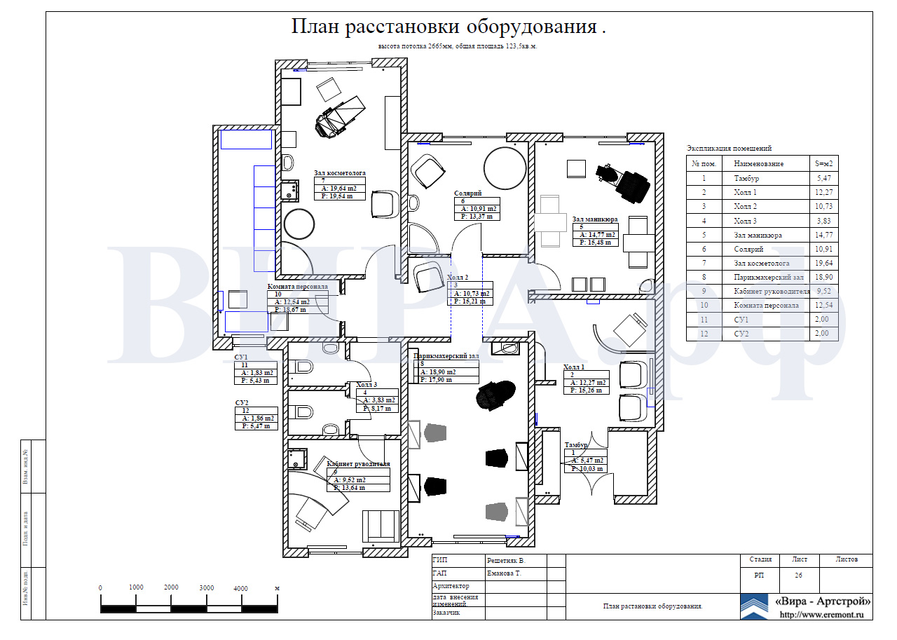 План расстановки оборудования, нежилое помещение 123 м²