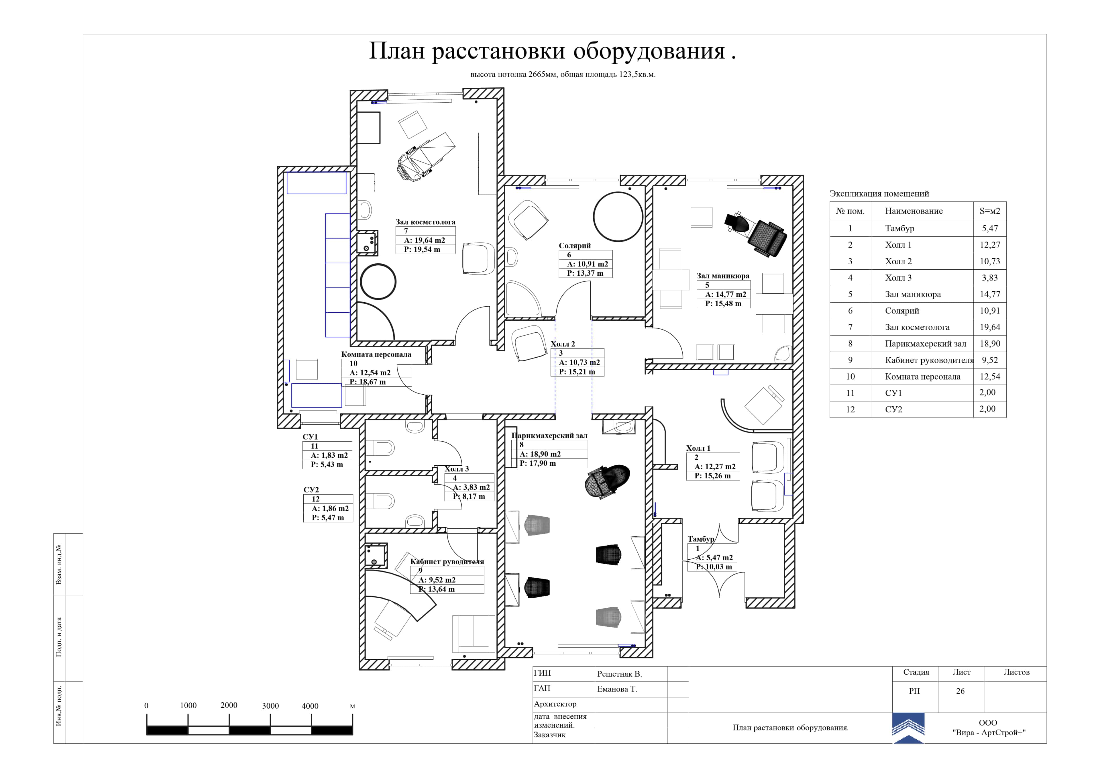 План расстановки оборудования, нежилое помещение 123 м²