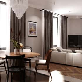 Дух Монмартра. Дизайн и ремонт квартиры 101м2 в ЖК Врубеля 4 во французской классике. Кухня-гостиная